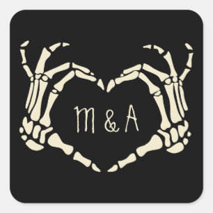 Sticker Carré Skeleton Main Forme de coeur Mariage personnalisé