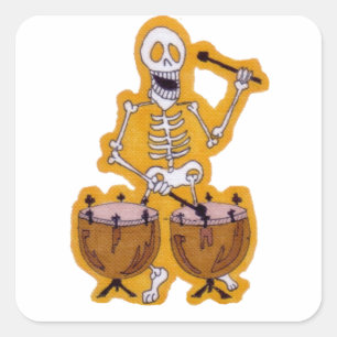 Sticker Carré Skeleton Musicien Skeleton Drummer sur Kettle Drum