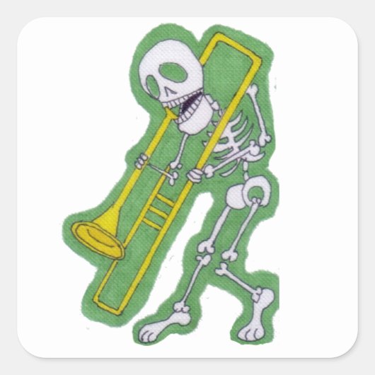 Sticker Carré Skeleton Musicien Skeleton Trombone Player (Devant)