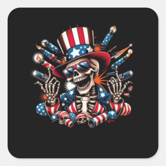 Sticker Carré Skeleton Quart Juillet (Devant)