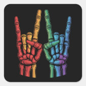 Sticker Carré Skeleton Rock Main LGBTQ Rainbow Gay pride (Devant)