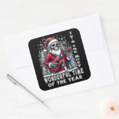 Sticker Carré Skeleton Santa Guitar Black Background (Enveloppe)