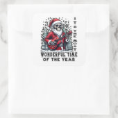 Sticker Carré Skeleton Santa Playing Guitar Christmas (Sac)
