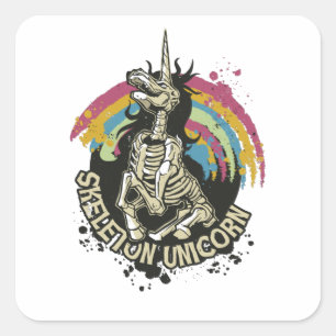 Sticker Carré Skeleton Unicorn Goth Cheval Cadeau