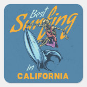 Sticker Carré Skeleton vintage Surf California Beach (Devant)