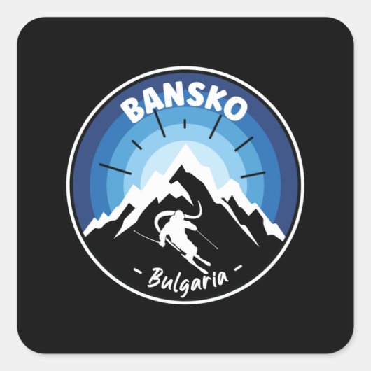 Sticker Carré Ski À Bansko Bulgarie Bleu (Devant)