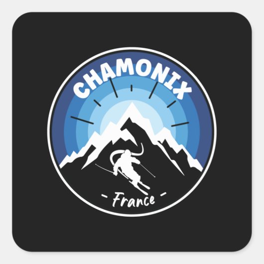 Sticker Carré Ski À Chamonix France Bleu (Devant)