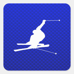 Sticker Carré Ski à neige bleue