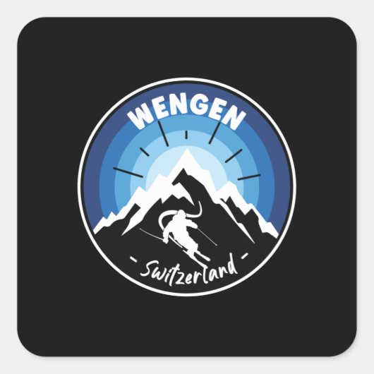 Sticker Carré Ski À Wengen Suisse Blue (Devant)