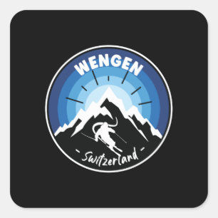 Sticker Carré Ski À Wengen Suisse Blue