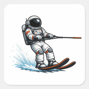 Sticker Carré Ski aquatique d'astronaute