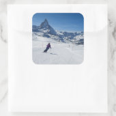 Sticker Carré Ski avec Mont Matterhorn à Zermatt, Suisse (Sac)