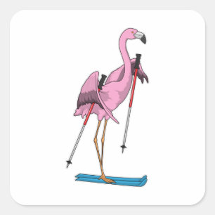 Sticker Carré Ski de Flamant rose