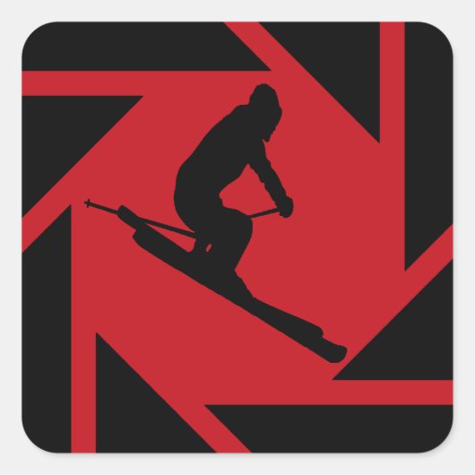 STICKER CARRÉ SKI EN ROUGE (Devant)
