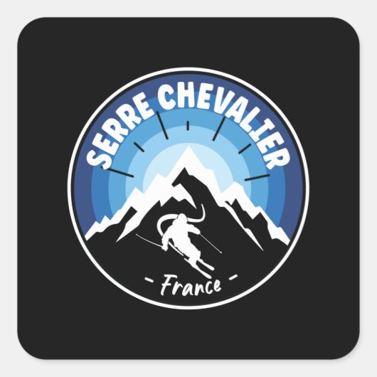 Sticker Carré Ski En Serre Chevalier France Bleu (Devant)