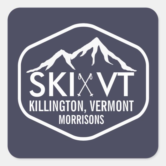 Sticker Carré Ski Vermont Killington Stowe Stratton Rustic Blue (Devant)