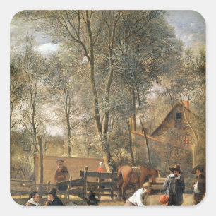 Sticker Carré Skittle Players à l'extérieur d'une auberge, c.166