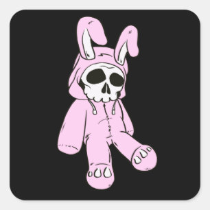 Sticker Carré Skull Bunny rose lapin mort costume lapin squelett