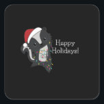 Sticker Carré Skunk Christmas<br><div class="desc">Les Skunk pour Christmas with fairy lights. Funny animals with toxits and snow to the holidays. Donc Funny for Christmas in July. Stinkiers are sweet animals and perfect for Christmas.</div>