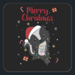 Sticker Carré Skunk Christmas<br><div class="desc">Les Skunk pour Christmas with fairy lights. Funny animals with toxits and snow to the holidays. Donc Funny for Christmas in July. Stinkiers are sweet animals and perfect for Christmas.</div>