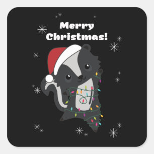 Sticker Carré Skunk Christmas Skunks Winter Animaux