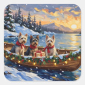 Sticker Carré Skye Terrier Christmas Boat Holiday (Devant)