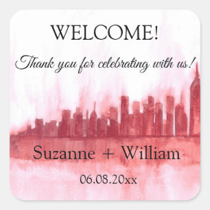 Sticker Carré Skyline de la ville de NEW YORK Pink Faveurs Maria