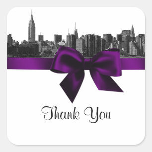Sticker Carré Skyline de NYC large gravé BW Etiquette Violet #2