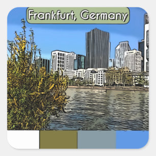 Sticker Carré Skyline de printemps de Francfort, Allemagne