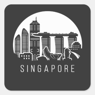 Sticker Carré Skyline de Singapour
