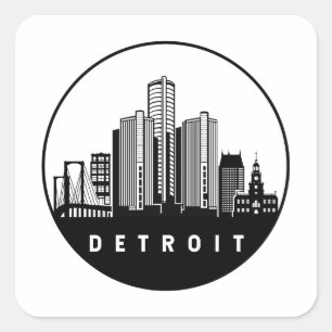 Sticker Carré Skyline Detroit Michigan