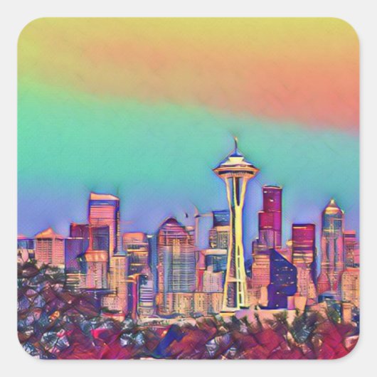 Sticker Carré Skyline Seattle Abstrait (Devant)