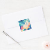 Sticker Carré Sleeping Arctic Fox in Magical Pastel Cloud (Enveloppe)