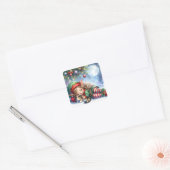 Sticker Carré Sleeping Christmas Elf with Calico Kitten (Enveloppe)
