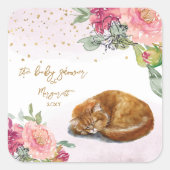Sticker Carré Sleepy Cat Illustration Baby shower fille (Devant)