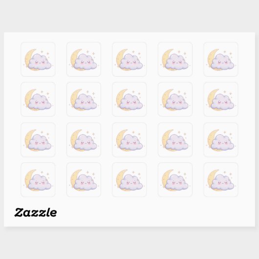 Sticker Carré Sleepy Cloud – Dreamy Kawaii Magic (Feuille)