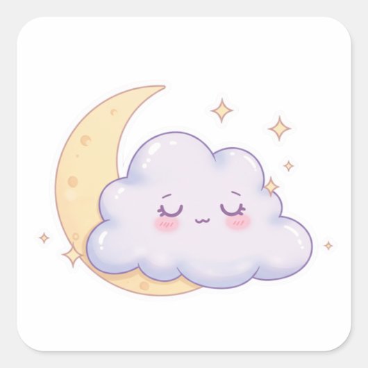 Sticker Carré Sleepy Cloud – Dreamy Kawaii Magic (Devant)