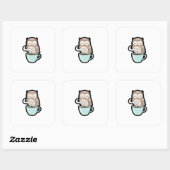 Sticker Carré Sleepy Owl on Coffee – Cute Cozy Illustration (Feuille)