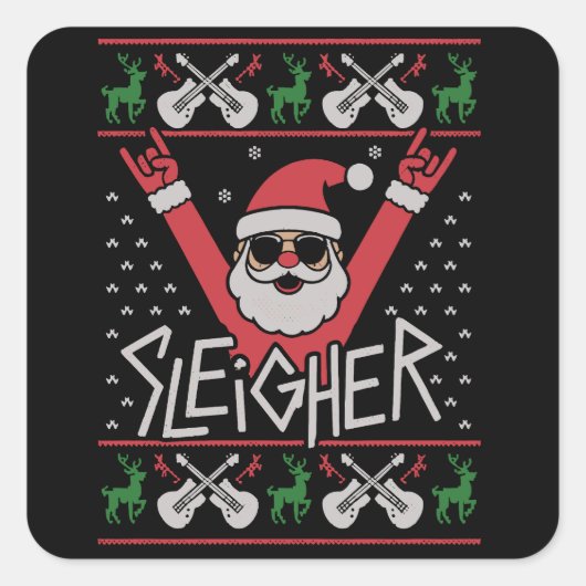 Sticker Carré Sleigher Santa Christmas Rock n Roll Ugly Sweat (Devant)