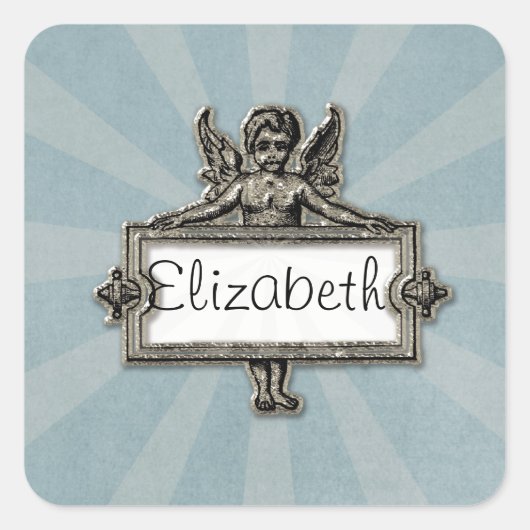 Sticker Carré Sliver Angel Nom Plaque Blue Starburst (Devant)