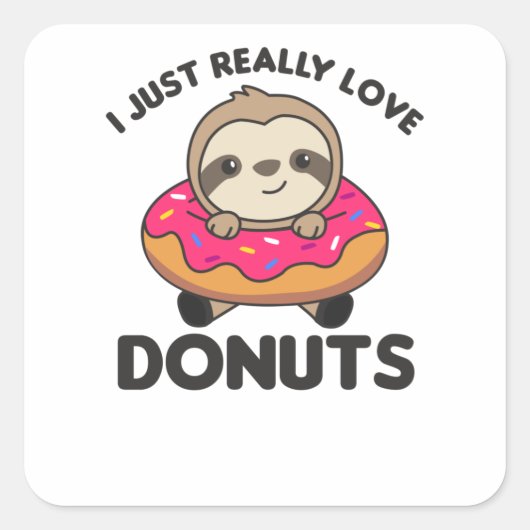 Sticker Carré Sloth Aime Les Donuts. Les fentes sont roses (Devant)
