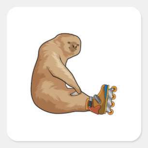 Sticker Carré Sloth as Patinage en ligne avec Patins en ligne