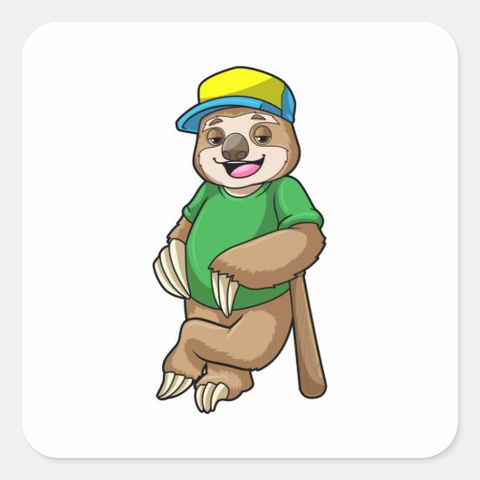 Sticker Carré Sloth at Baseball with Baseball bat (Devant)