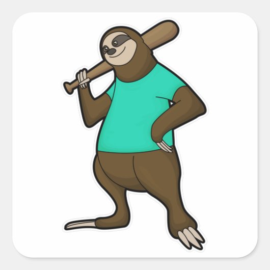 Sticker Carré Sloth au baseball avec batte de baseball (Devant)