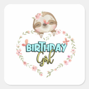 Sticker Carré Sloth Birthday Girl Lovers Gifts