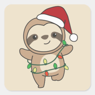 Sticker Carré Sloth Christmas Winter Animaux Sloths Stick Carré