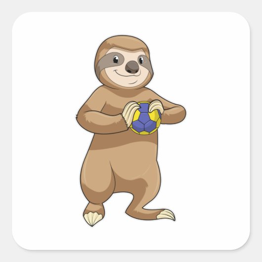 Sticker Carré Sloth comme joueur de handball avec Handball (Devant)