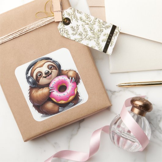 Sticker Carré Sloth & Donut Chill Mode (Cadeaux)