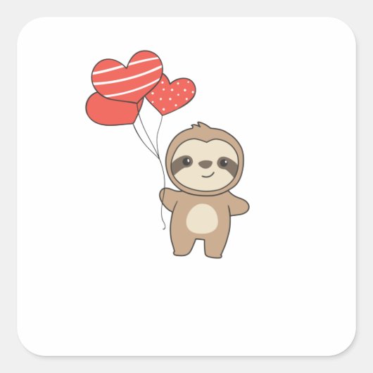Sticker Carré Sloth For Valentine's Day Cute Animals With Hearts (Devant)