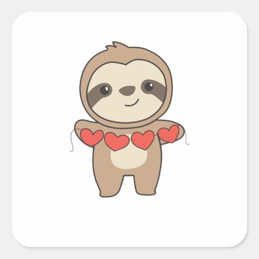 Sticker Carré Sloth For Valentine's Day Cute Animals With Hearts (Devant)
